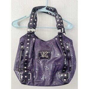 Rare Vintage Goth Y2K Kathy Van Zeeland Purple  Studded Bag Purse Logo Hobo